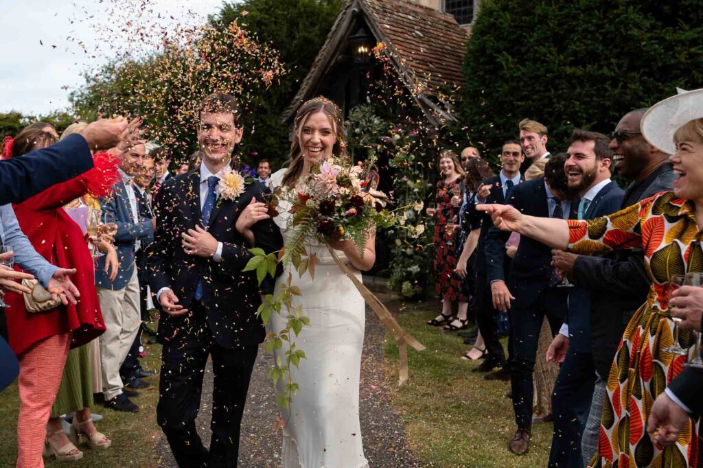 The oakframed Porch the perfect spot for a confetti shot