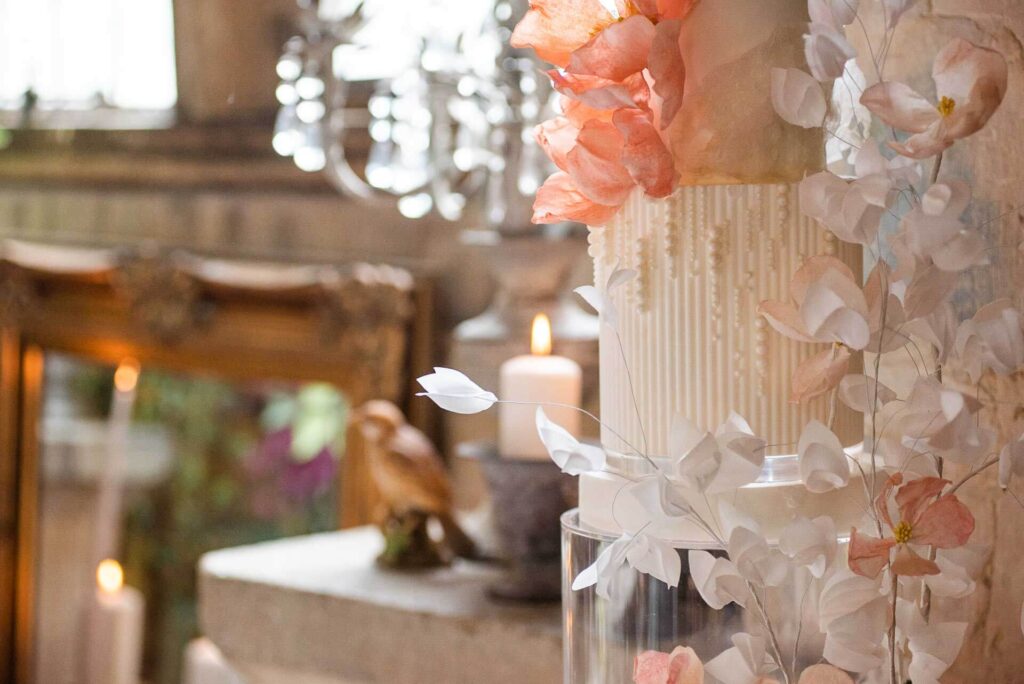A glorious wedding cake on display at Bilsington Priory near Ashford