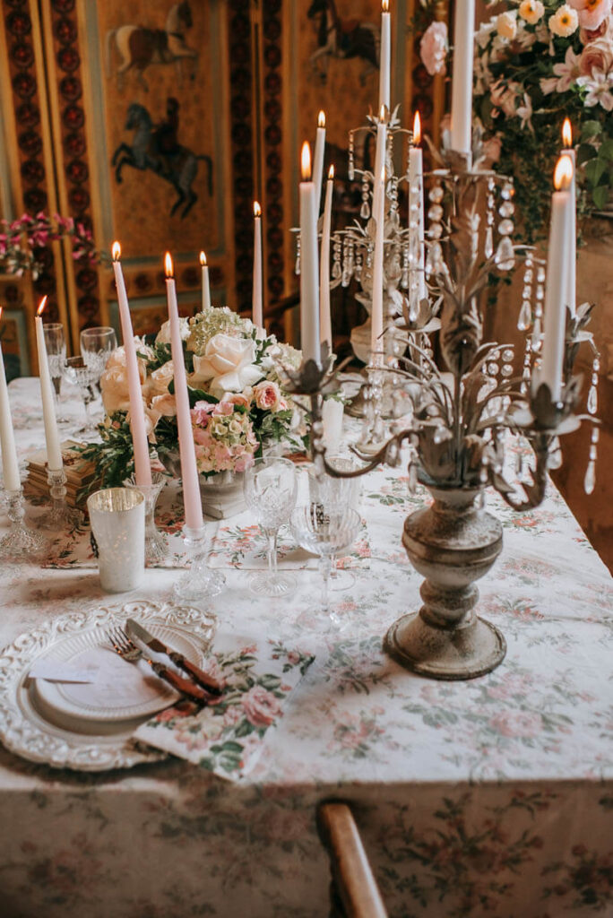 Stationery and a tablescape set up in Bilsington Priory, perfect for an intimate wedding for two