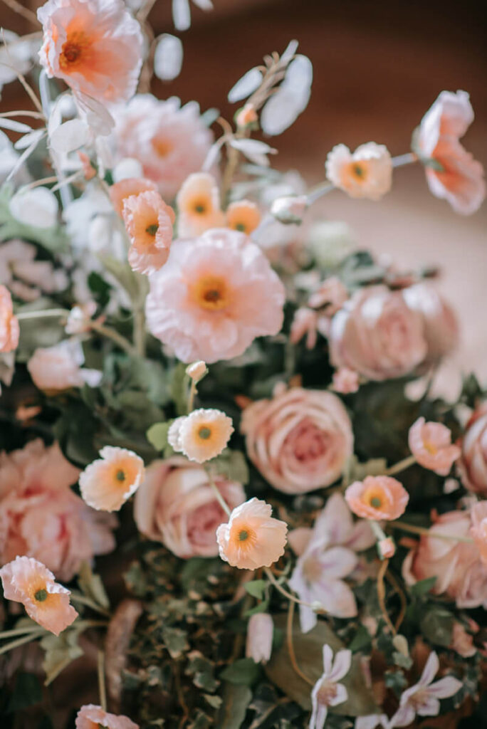 Florals set up in the priory at Bilsington