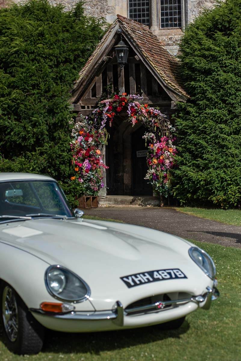 The Oak Framed Porch that leads you in the Priory beautifully decorated