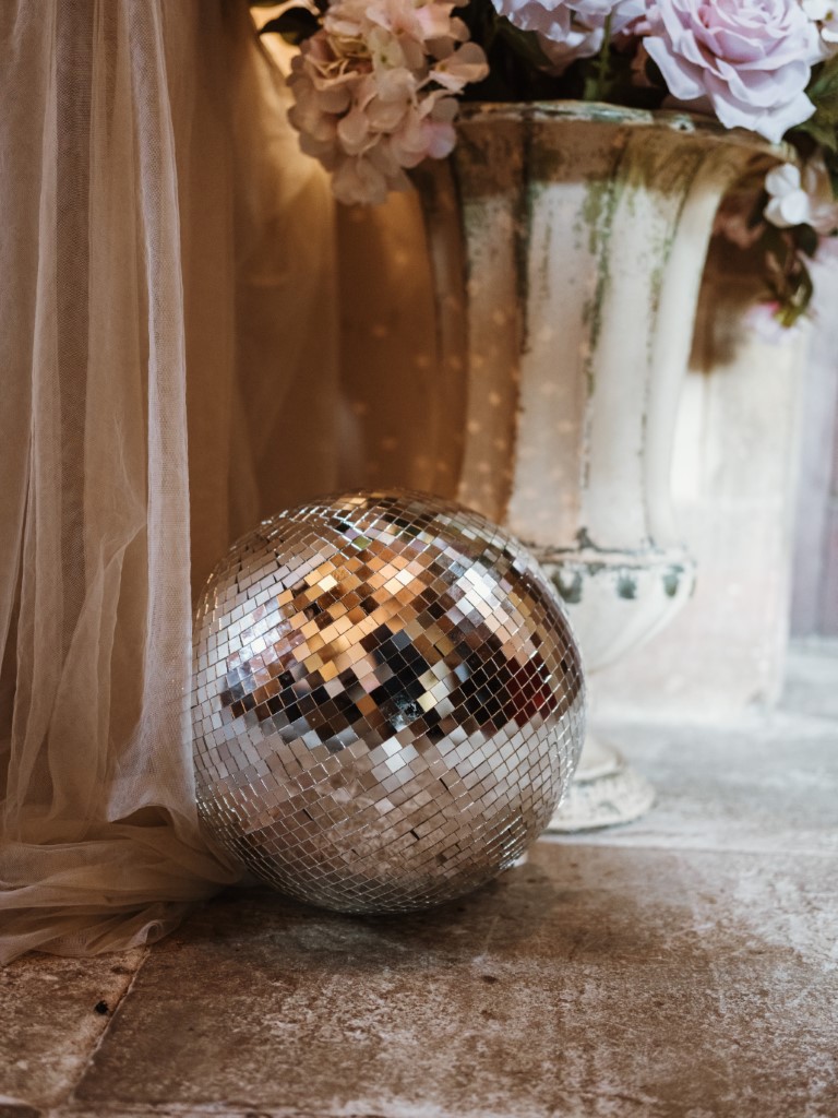 A confetti bar and disco ball in the lobby of Bilsington Priory near Ashford